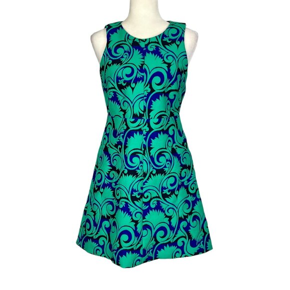 J Crew Womens Vineyard Jacquard A Line Dress Blue Green Sleeveless size 2 - Picture 2 of 11